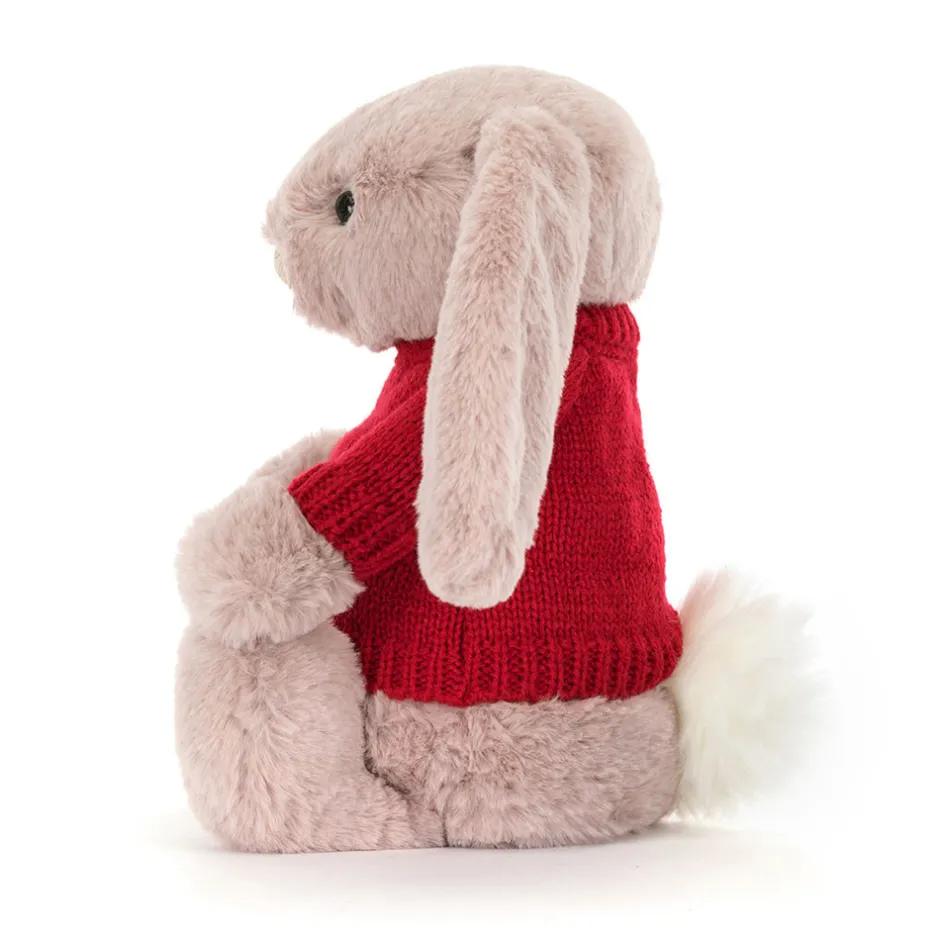 Bashful Luxe Bunny Rosa with Personalised Red Jumper*Jellycat New