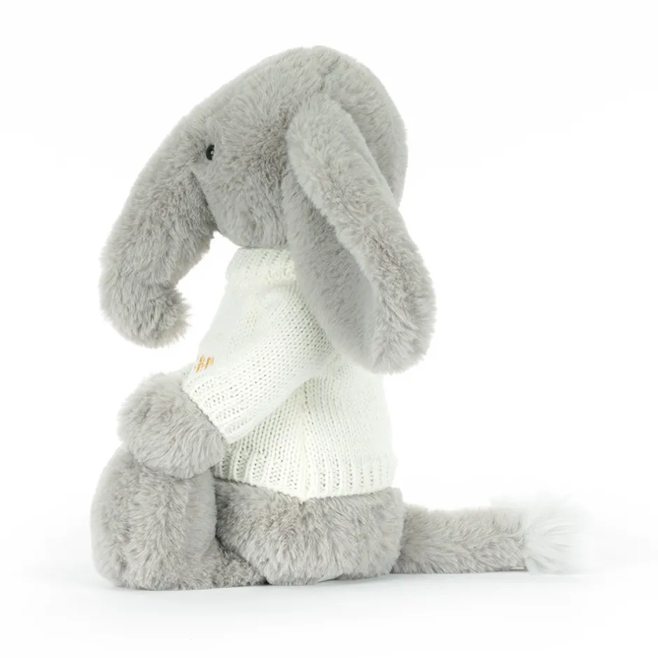 Bashful Luxe Elephant Thuddeus with Personalised Cream Jumper*Jellycat Outlet