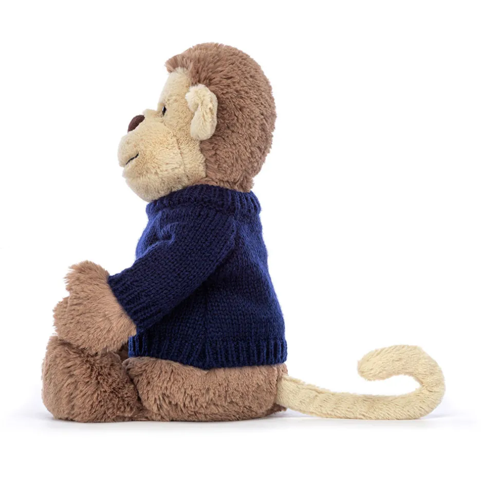 Bashful Monkey with Personalised Navy Jumper*Jellycat Best