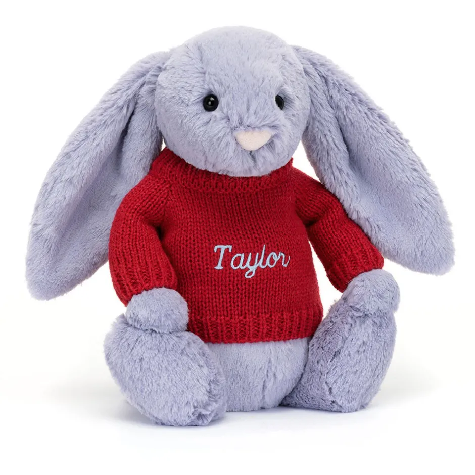 Bashful Viola Bunny with Personalised Red Jumper*Jellycat Sale